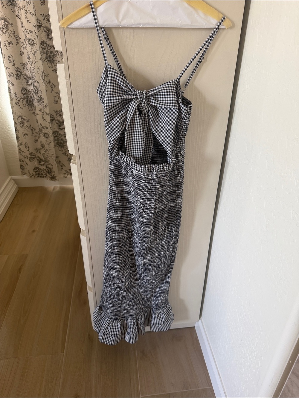 HYFVE Black and White Gingham Bow-Front Midi Dress